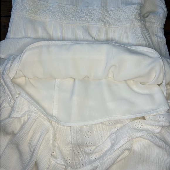 Knox Rose boho white lace tiered drawstring waist embroidered midi dress - M - Picture 5 of 11